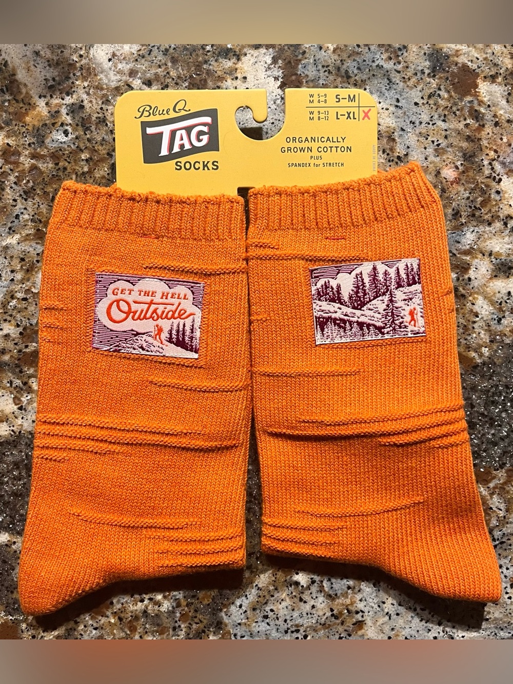 NWT Blue Q Tag Unisex Novelty Socks Breathable Cotton Blend Orange & Pink L / XL